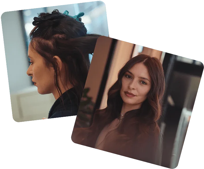 Hair colorist NYC dark hair client mirror Color And Andy Bowery salon