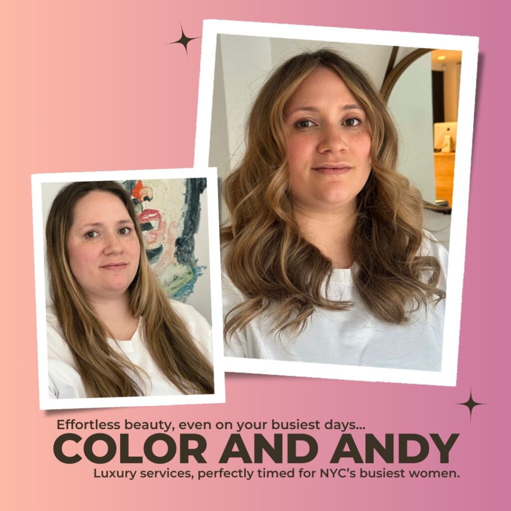493606546_122211728240085370_876720683998045746_n Before and after: flat mid-brown hair reworked into a warm dimensional brunette with face-framing waves, Color And Andy, Bowery NYC