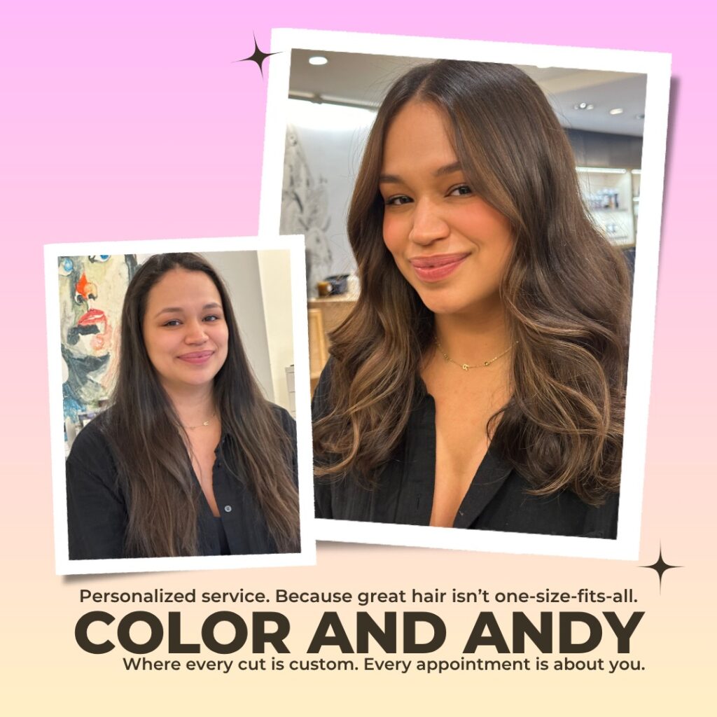 505717677_122216085968085370_4597137784210710846_n Before and after: dark brown hair refreshed into a glossy dimensional brunette with long waves, Color And Andy, Bowery NYC